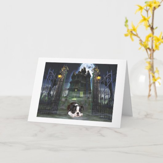 Carte Boston Terrier Halloween Card (Fleur jaune)