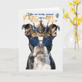 Carte Boston Terrier King pour une journée d'anniversair (Fleur jaune)