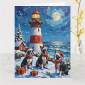 Carte Boston Terrier Noël Phare Vacances (Fleur jaune)