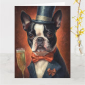 Carte Boston Terrier Nouvel An (Fleur jaune)