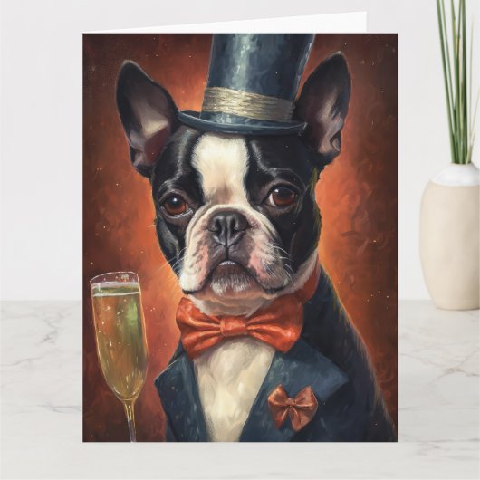 Carte Boston Terrier Nouvel An (Devant)