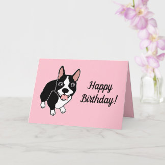 Carte Boston Terrier Rose Joyeux Anniversaire