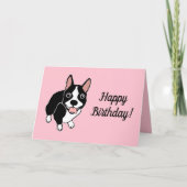 Carte Boston Terrier Rose Joyeux Anniversaire (Devant)