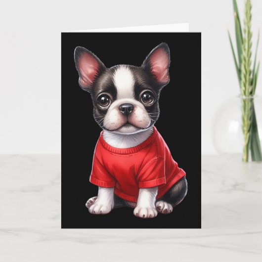 Carte Boston Terrier Saint-Valentin Coeur Rouge Amour Ch (Devant)