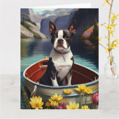 Carte Boston Terrier sur une rame : une aventure Pittore (Fleur jaune)