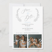 Carte Botanical Grey 2 Photos Sophisticated Wedding (Devant)