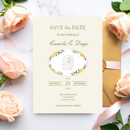 Carte Botanical Lemon Olive Wedding Save the Date