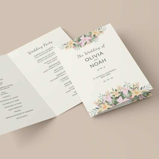 Carte Botanical wedding program - boho folded card