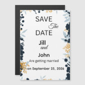 Carte Botanique de Mariage Bleu Or 'Save The Date' (Devant / Derrière)