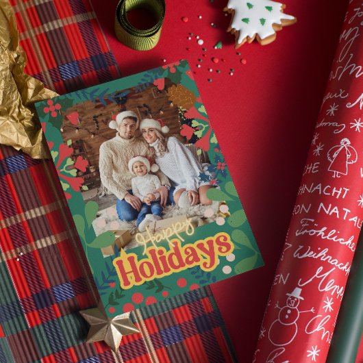 Carte botanique de Noël moderne rétro coloré