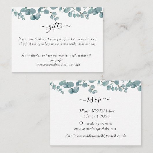 Carte Botanique Eucalyptus Mariage RSVP Enclôture (Devant / Derrière)