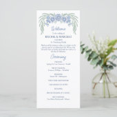Carte Botanique Floral Dusty Blue Marine Wedding Program (Debout devant)