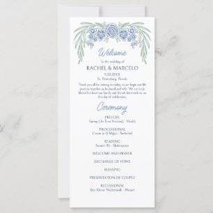 Carte Botanique Floral Dusty Blue Marine Wedding Program
