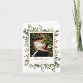 Carte Botanique Noël Mariage or Merci photo (Devant)