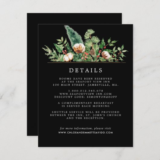 Carte Botanique Rustique D'Hiver Mariage (Devant / Derrière)