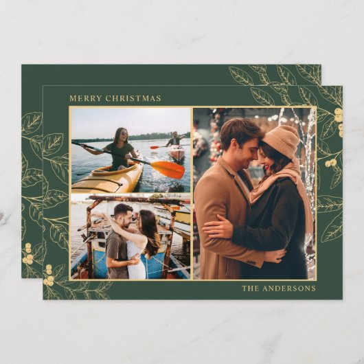 Carte Botanique Trois Photo Joyeux Couple de Noël (Devant / Derrière)