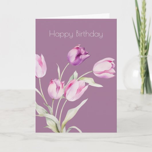 Carte Botanique Tulipe rose Fleur Boho Anniversaire (Devant)