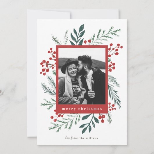 Carte Botaniques d'hiver Elégante photo de Noël (Devant)