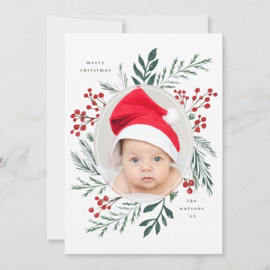 Carte Botaniques d'hiver Elégante photo de Noël (Devant)