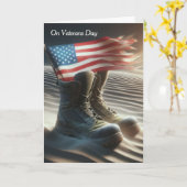 Carte Botte de combat et drapeau dans le sable du désert (Fleur jaune)