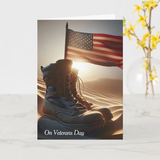 Carte Botte de combat et drapeau dans le sable du désert (Fleur jaune)