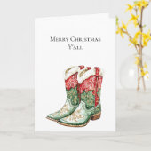 Carte Botte de cowboy rouge de Noël occidental (Fleur jaune)