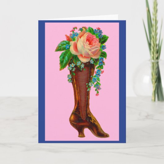 Carte Botte victorienne tenant des fleurs (Devant)