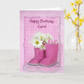 Carte Bottes d'anniversaire rose avec marguerites (Fleur jaune)