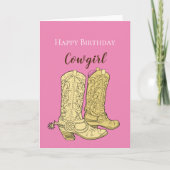 Carte Bottes de cow-boy de cowgirl rose Anniversaire (Devant)
