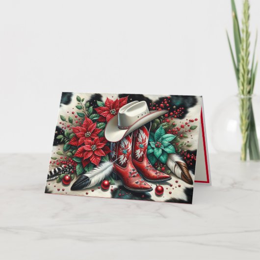 Carte Bottes de cowboy de l'Ouest Vache florale Cacher N (Devant)