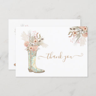 Carte Bottes de cowboy Floral Western Merci Note