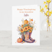 Carte Bottes de cowboy florales Citrouilles Thanksgiving (Fleur jaune)