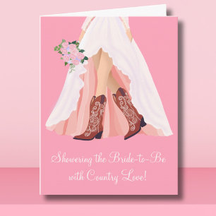 Carte Bottes de cowboy sous la douche et robe de mariée 
