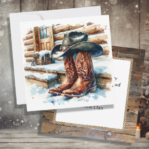 Carte Bottes de cowboy sur le porche avant Noël