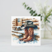 Carte Bottes de cowboy sur le porche avant Noël (Debout devant)