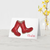Carte Bottes rouges de jardinage pour femme Bonne retrai (Fleur jaune)