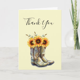 Carte Bottes rustiques Cowboy avec Merci de tournesol