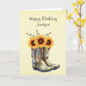 Carte Bottes rustiques Cowboy avec tournesol Anniversair (Fleur jaune)