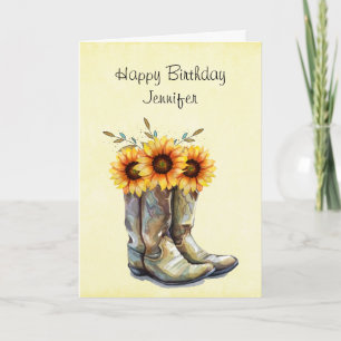 Carte Bottes rustiques Cowboy avec tournesol Anniversair
