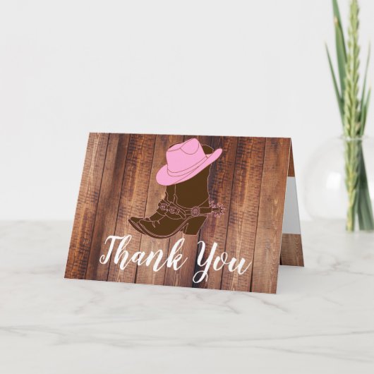 Carte Bottes rustiques pour cowgirl et Merci Casquette (Devant)