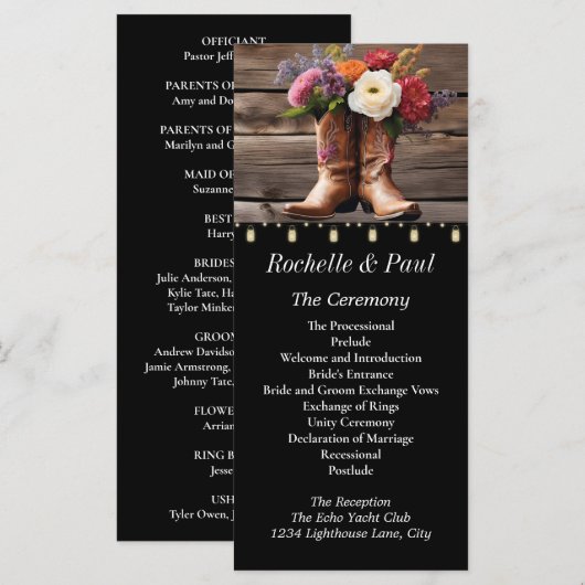 Carte Bottes Western Cowboy Floral Elegant Mason Jar (Devant / Derrière)