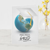 Carte bouchon de graduation blanc sur le globe (Fleur jaune)