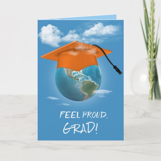 Carte Bouchon de graduation orange sur la planète Terre (Devant)