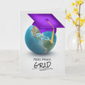 Carte bouchon de graduation violet sur le globe (Fleur jaune)