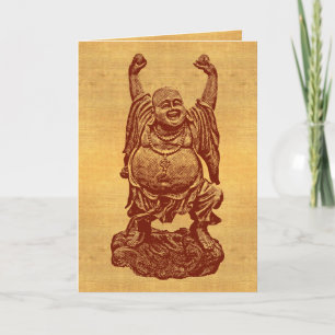 Carte Bouddha riant + votre texte ! (rouge foncé sur le