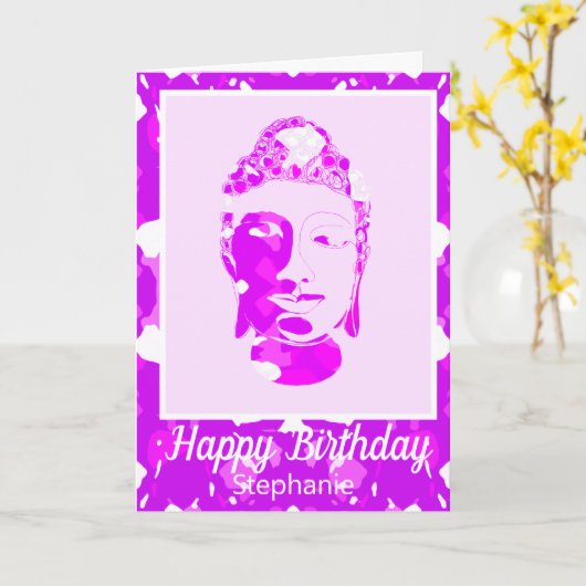 Carte Bouddha spirituel rose et blanc symétrie Anniversa (Fleur jaune)