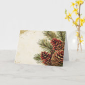 Carte Bouges de pin rouge et or avec cônes de pin (Fleur jaune)