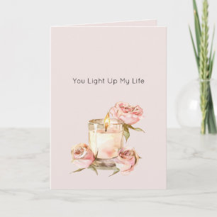 Carte Bougie Amour Pétales de Rose Rose Romantique