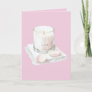 Carte Bougie aux pétales de rose rose pâle