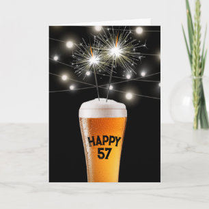 Carte Bougie d'anniversaire 57 ans dans un verre à bière